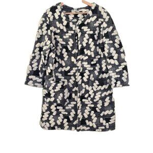 BATIK  Cardigan Coatigan Womens L Gray Cream Geo Open Front 3/4 Sleeve Lagenlook